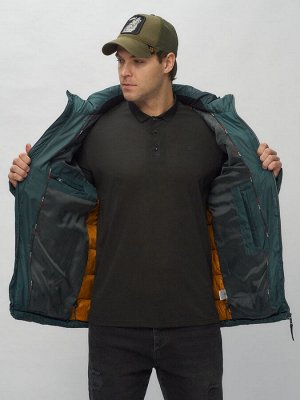 Куртка спортивная мужская с капюшоном темно-зеленого цвета 62187TZ