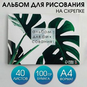 Альбом для рисования на скрепках А4, 40 листов (мелованный картон 160 гр бумага 100 гр).