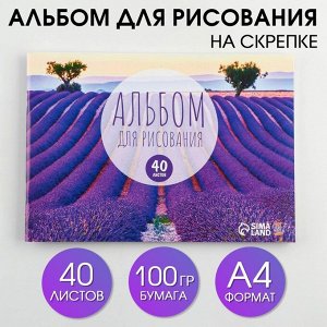 Альбом для рисования на скрепках А4, 40 листов «Лавандовое поле»   (мелованный картон 160 гр бумага 100 гр).