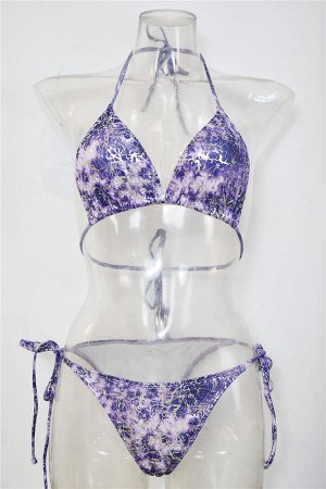 Женский раздельный купальник, цвет фиолетовый + серебристый узор