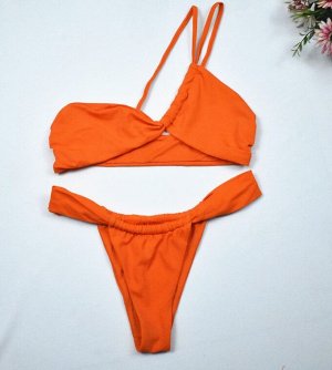 Женский раздельный купальник с лямкой на одно плечо, цвет оранжевый