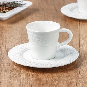 Кофейная пара фарфоровая Magistro Rodos, чашка 100 мл, блюдце d=15 см, цвет белый
