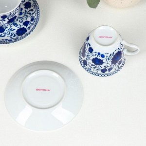 Набор керамический чайный Доляна «Русский узор», 4 предмета: чашка 210 мл, 2 блюдца
