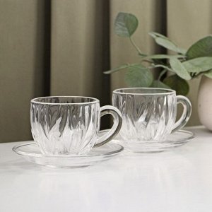 Набор чайный из стекла «Блаженство», 4 предмета: чаша 150 мл, 7?6,5 см, блюдце d=12 см