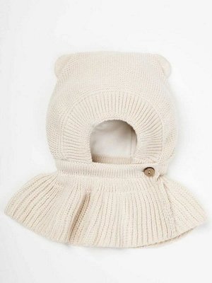 Шапка-шлем детская вязаная Amarobaby Pure Love Helmet, молочный, с подкладом