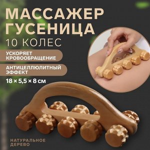 Массажёр «Гусеница», 18x5.5x8 см, 10 колёс, деревянный