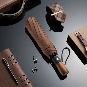 Автоматический зонт с 10-ю спицами, ручка под дерево, цвет коричневый