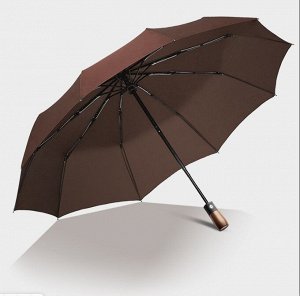 Автоматический зонт с 10-ю спицами, ручка под дерево, цвет коричневый