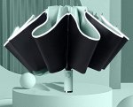 Зонт автоматический с 10-ю спицами, обратное складывание, светоотражающая окантовка, цвет зеленый