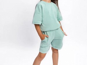 Костюм детский Amarobaby JUMP (футболка,шорты), мятный, 98-104