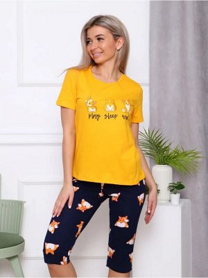 Пижама женская Корги(синий) бриджи