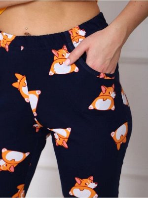 Пижама женская Корги(синий) бриджи