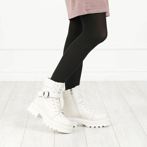Ботинки белого цвета из кожи на шнуровке на подкладке из натуральной шерсти