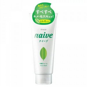 KRACIE "Naive"  Очищающая пенка для лица с экстрактом персика нежный аромат зелени 130 гр.