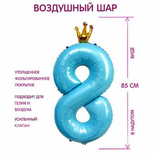 Шар фольгированный 40" «Цифра 8 с короной», цветолубой