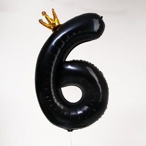 Шар фольгированный 40" «Цифра 6 с короной», цвет чёрный