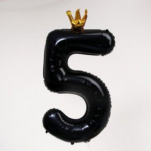 Шар фольгированный 40" «Цифра 5 с короной», цвет чёрный