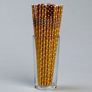 Трубочки для коктейля с гофрой «Горох», в наборе 25 штук, цвет золотой