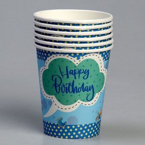Стакан бумажный «С днём рождения», мишка, в наборе 6 штук, голубой
