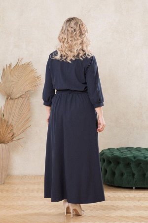 Платье Элегантное платье макси. Выполненное из плательного полотна Ниагара. Расцветка темно-синий. V - образная горловина на внутренней обтачке. Втачной рукав 48 см, собран на манжету. Модель свободно