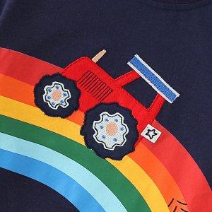 Детская футболка с принтом Трактор на радуге
