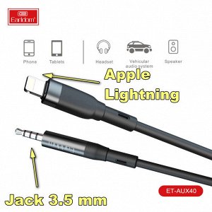 Переходник Аудио-кабель Earldom AUX Apple Lightning или Type-C to Jack 3.5 1м черный