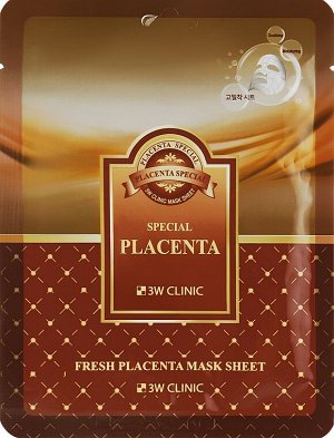 3W Тканевая маска для лица, плацента "Fresh Placenta Mask Sheet" 23мл, 1*600 шт