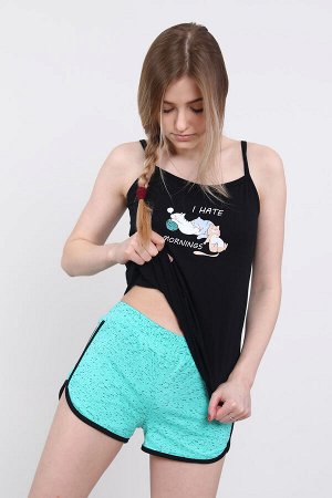 Костюм Варианты расцветки: ментол
Ткань:  кулирка, Состав: 100% хлопок
Костюм детский с шортами, отличный вариант для проведения домашнего досуга. Модель состоит из трикотажного полотна кулирки (100% 