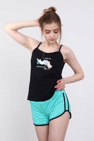 Костюм Варианты расцветки: ментол
Ткань:  кулирка, Состав: 100% хлопок
Костюм детский с шортами, отличный вариант для проведения домашнего досуга. Модель состоит из трикотажного полотна кулирки (100% 
