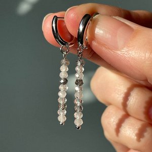 Серьги длинные из Кварца с включением Турмалина