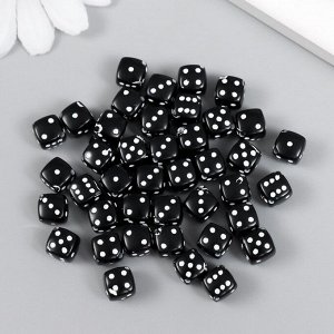 Бусины для творчества пластик "Чёрный игральный кубик" белые точки набор 20гр 0,8х0,8х0,8 см   78118