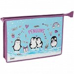 Папка для тетрадей 1 отделение, А4, ArtSpace &quot;Penguins&quot;, ламинированный картон, фольга, на молнии