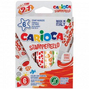 Фломастеры-штампы двусторонние Carioca "Stamp Markers", 06цв., смываемые, картон, европодвес