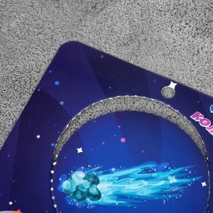 Брошь деревянная «Космос» комета, сине-голубая