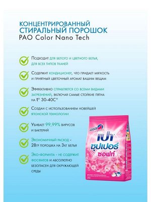 Lion PAO, Стиральный порошок для всех типов стиральных машин 900 гр &quot;Soft Nano Tech&quot; (с кондиционером), Таиланд