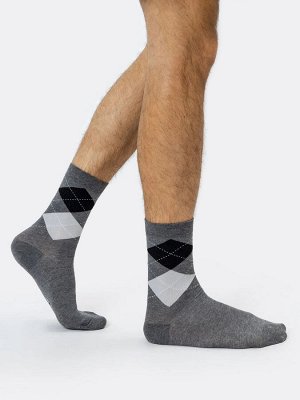 Высокие носки мужские серые с рисунком в виде ромбов (1 упаковка по 5 пар)