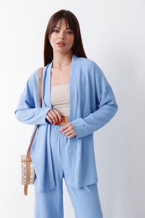 Костюм из кимоно и брюк-палаццо голубой