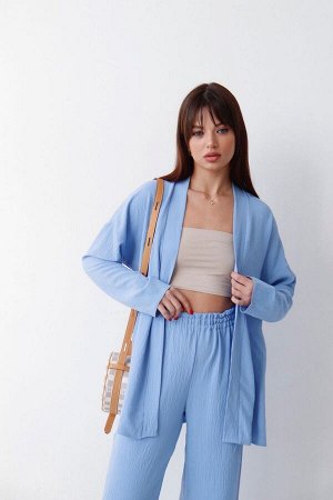 Костюм из кимоно и брюк-палаццо голубой