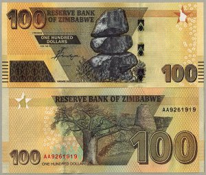 К132 Зимбабве 100 долларов 2020