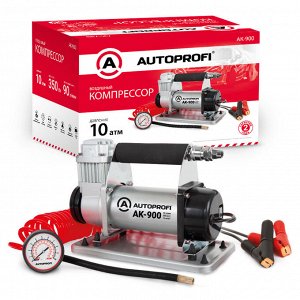 Компрессор воздушный AUTOPROFI, 90 л./мин., 12V/30A, 350W, шланг 5 м., шнур питания 3 м., питание от АКБ, клапан для регулир. давления, воздушный фильтр, набор из 4-х переходников для надувн. изделий,