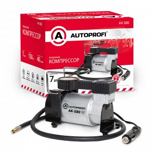 Компрессор воздушный AUTOPROFI, 40 л./мин., 12V/14A, 150W, шланг 1 м., шнур питания 3 м., питание от прикуривателя,  набор из 4-х переходников для надувн. изделий, сумка