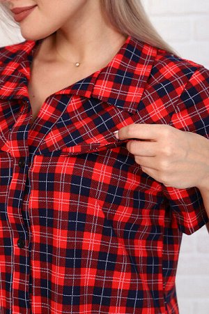 Халат - рубашка на пуговицах с карманами, красный (890-2)