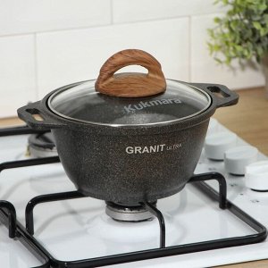 Кастрюля Granit ultra, 1 л, стеклянная крышка, антипригарное покрытие, цвет коричневый