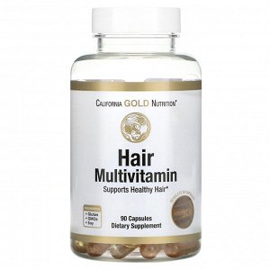 California Gold Nutrition, мультивитамины для волос, 90 желатиновых капсул