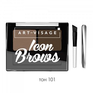 Тени двойные для бровей ICON BROWS №101 ШАТЕН (с пинцетом и кисточкой) 3,6г