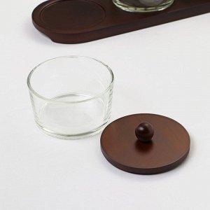 Набор стеклянных конфетниц «Натурэль», на деревянной подставке, 200 мл, 30,5x10,5 см, 3 шт