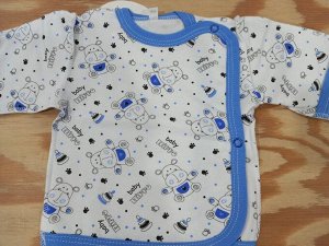 Распашонка детская с начесом на 2-х кнопках (футер) цвет голубой бегемотик