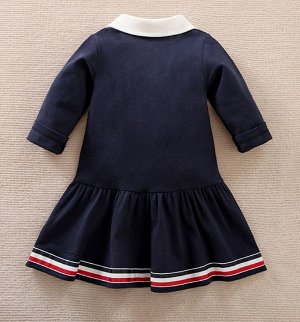 Детское платье с длинным рукавом, с белым воротничком, цвет темно-синий
