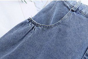 Юбка джинсовая трапециевидной формы на резинке, голубой