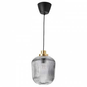SOLKLINT СОЛКЛИНТ Подвесной светильник, латунь/серое прозрачное стеклоСветодиод E27 470 лм, 22 см